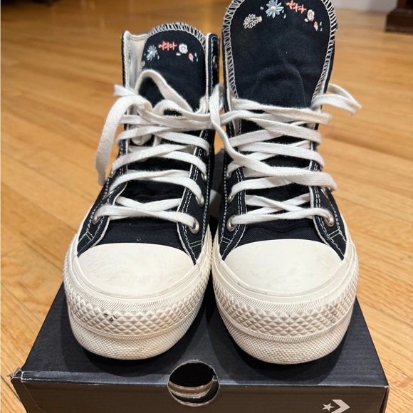 Converse Shoes - Converse Kids Black and White High-Tops with Embroidery